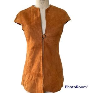 Vintage Cognac Colored Suede Top/ Duster w/ one Button Hippy 70s vibes